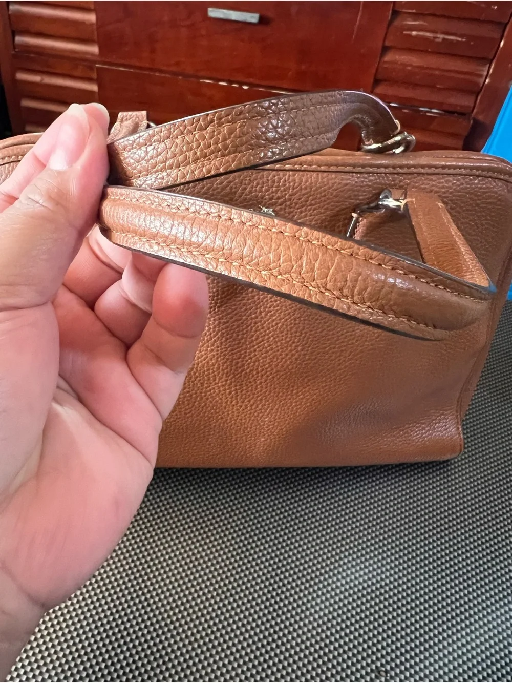 2015 35650 Coach Tan Pebbled Leather Satchel